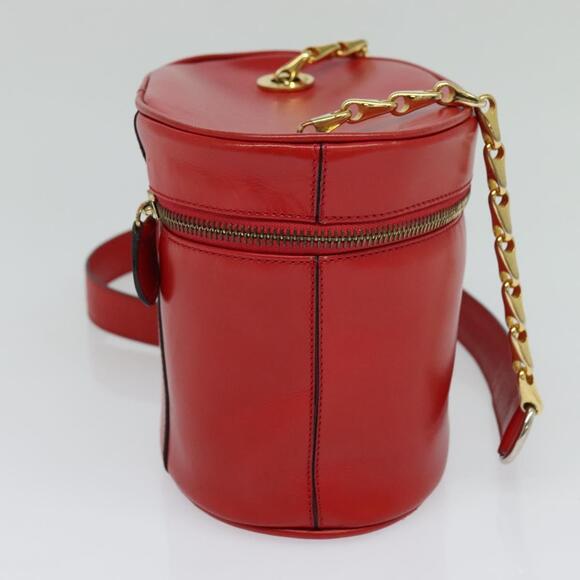 CELINE Chain Shoulder Bag Leather Red Gold - Picture 4 of 12